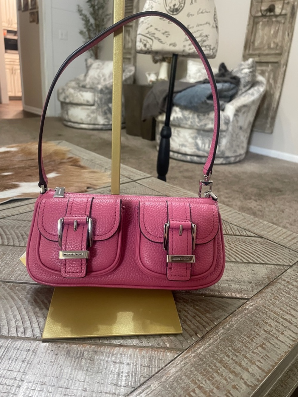 Michael Kors Hot Pink Pebbled Leather Mini Shoulder Bag